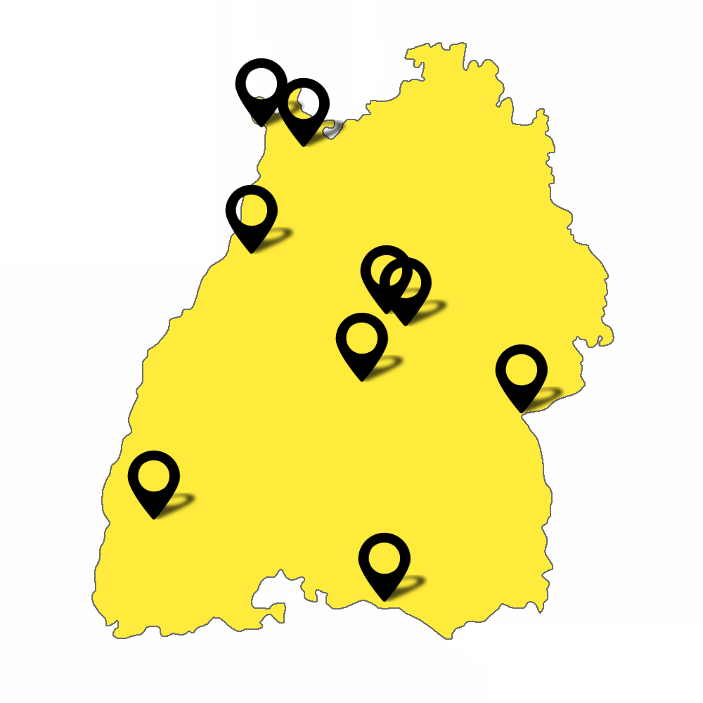 Karten Baden-Württembergs mit den Standorten der neun Universitäten